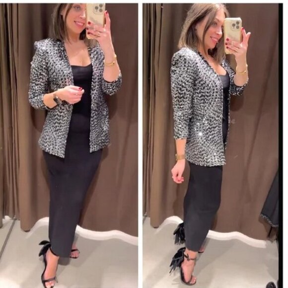 Zara Sequin Lapelless Jacket, NWT, M - Picture 14 of 14